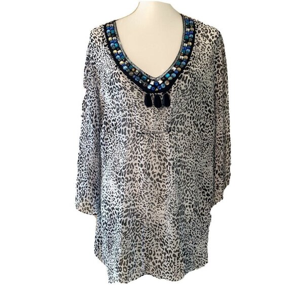 Cato Multi Color Animal Print Embellished Blouse - Picture 1 of 6